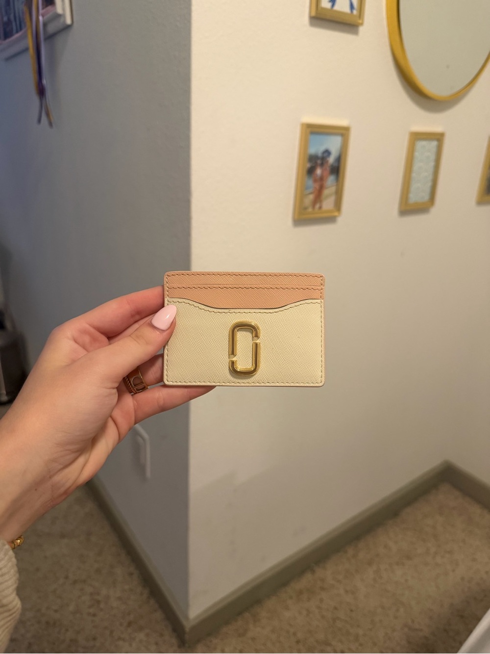 Marc Jacobs Two-Tone Cream and Blush Card Case with Gold Hardware